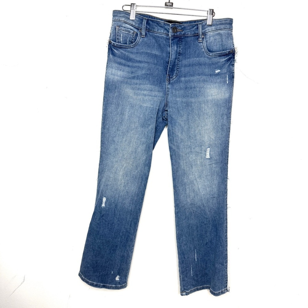 Kut from the Kloth Kelsey High Rise Ankle Flare Jeans Raw Edge Side Size 8